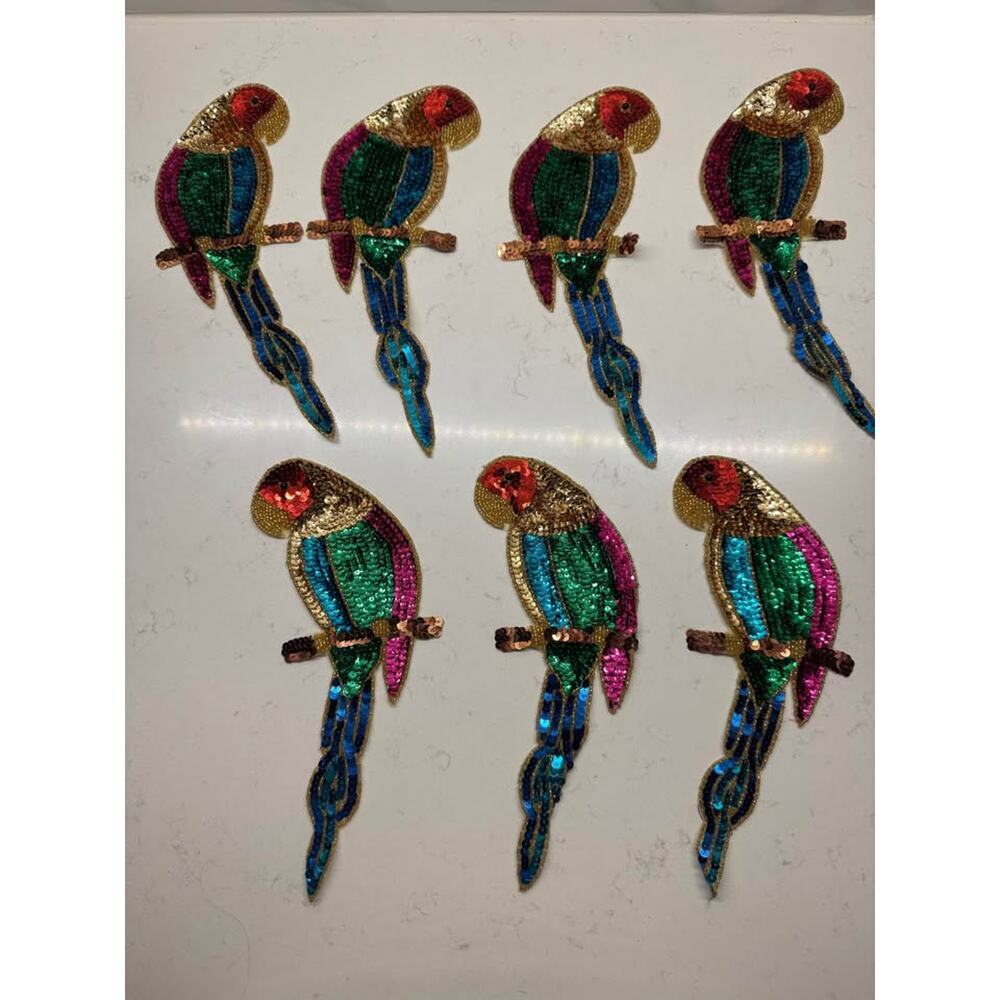 Vintage New Large Colorful Tropical Parrot Sequin Appliqué Patch Craft lot of 7